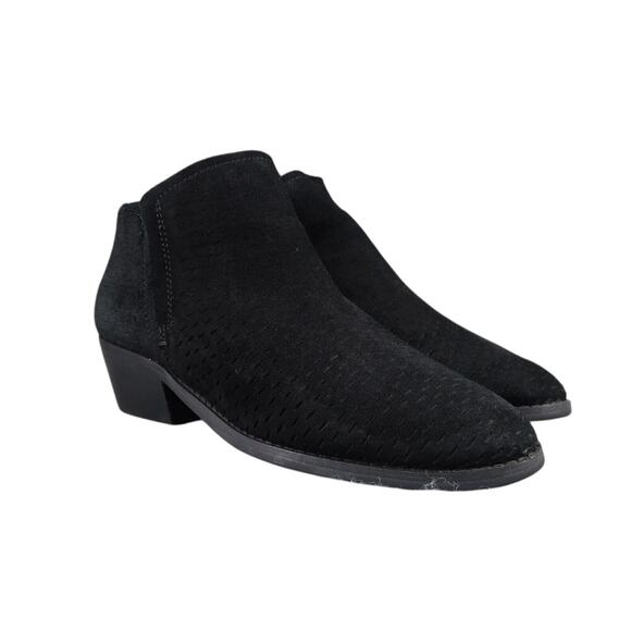 Lucky Brand Shoes Womens 8 Ankle Boot Leather Black Perforated Block Heel Bootie - Picture 1 of 15